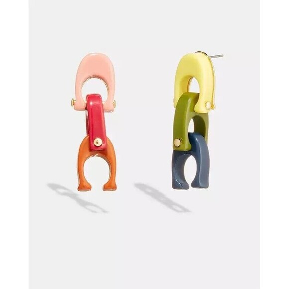 Coach CB446 Chunky Signature Link Drop Earrings Gold Multi-Color Logo NWT $115 - Picture 5 of 8